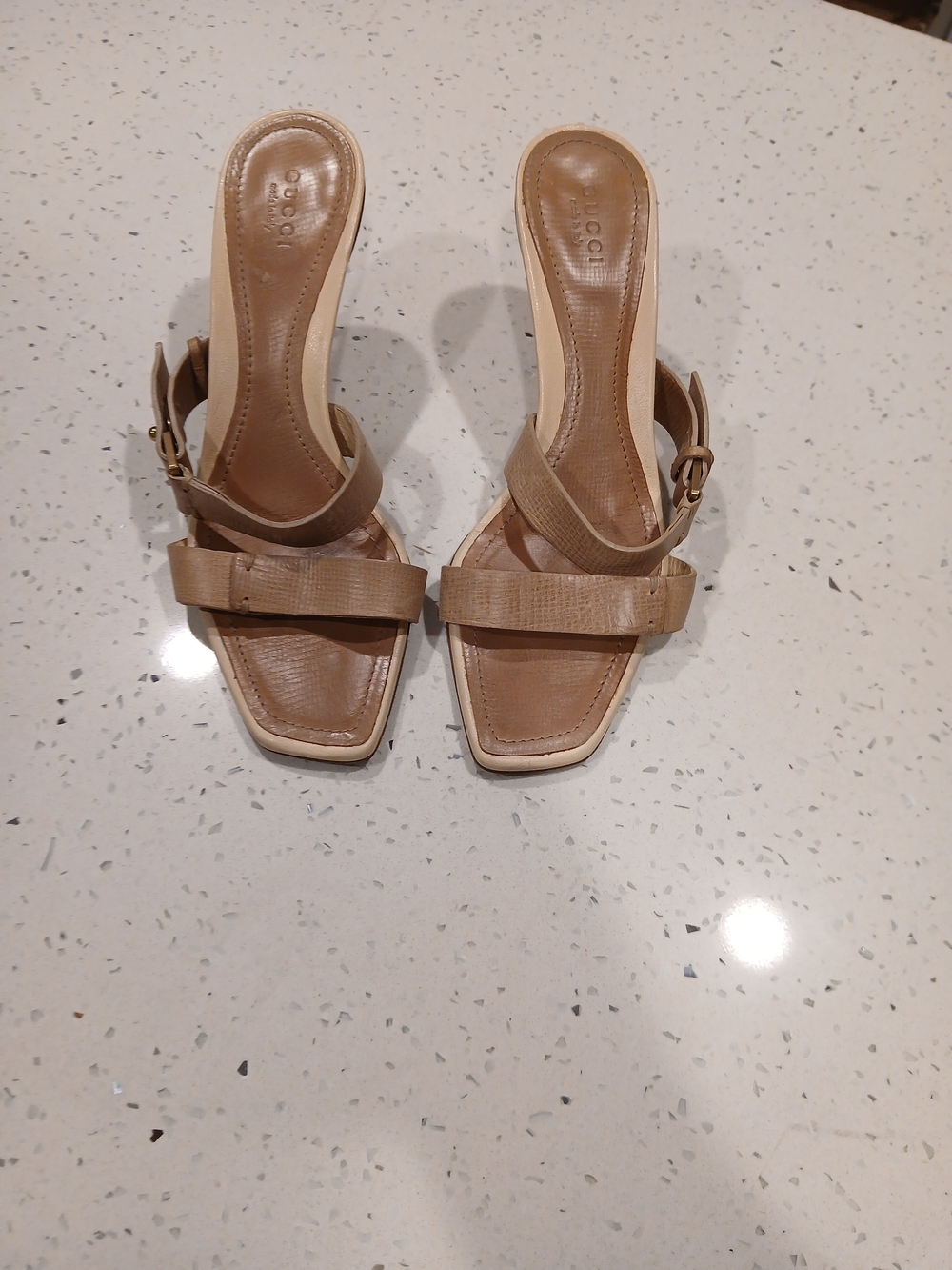 Gucci Double Strap Slip On Sandal Heels Sz 7 B Have Little Defect